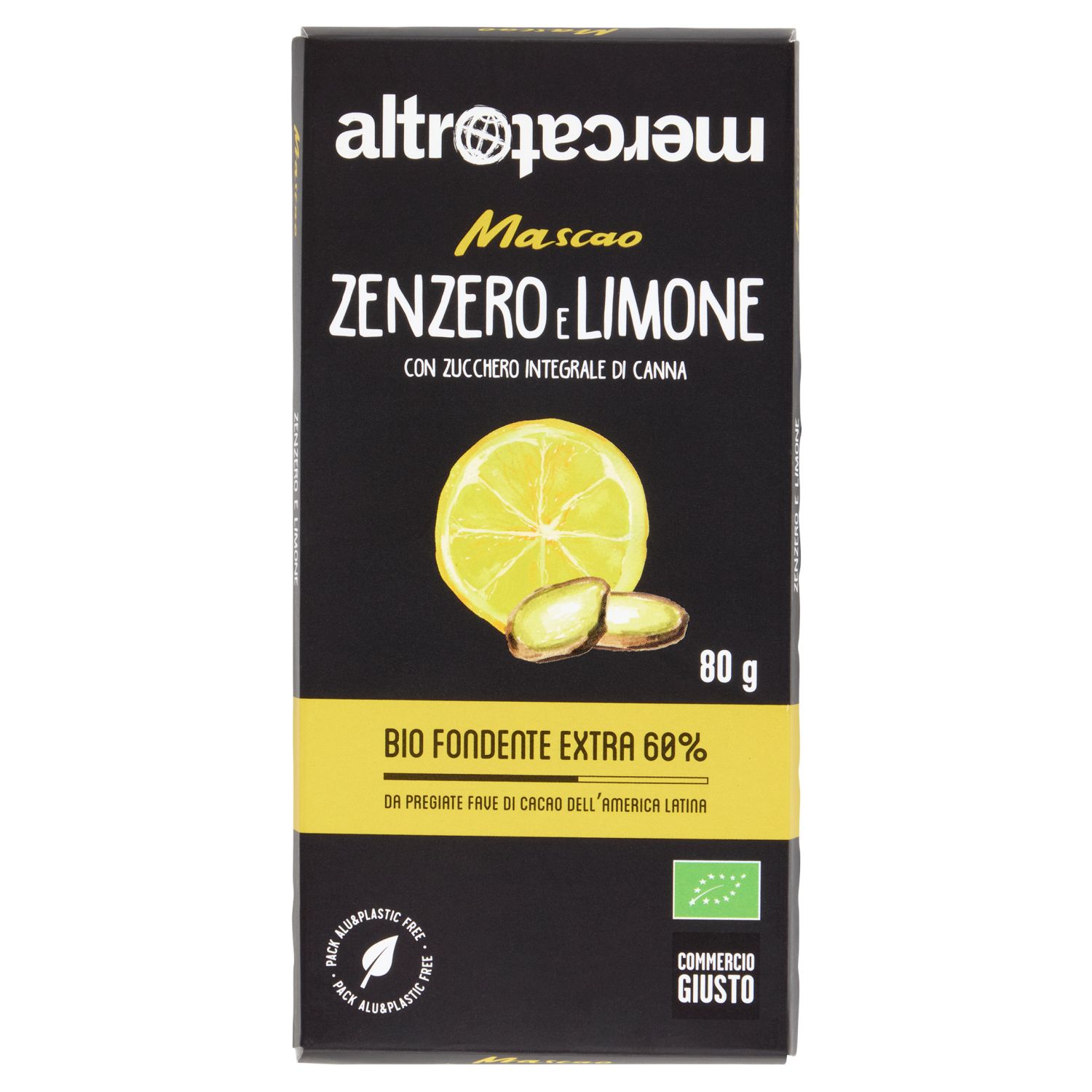 altromercato Mascao Zenzero e Limone Bio Fondente Extra 60% 80 g - Altromercato