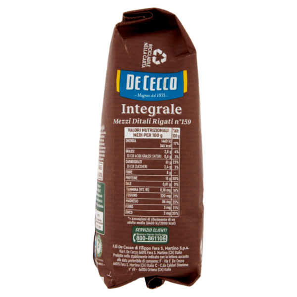 De Cecco Integrale Mezzi Ditali Rigati n° 159 500 g
