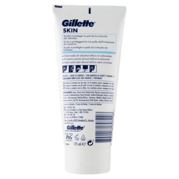 Gillette Crema da Barba da Uomo Skin Ultra Sensitive con Burro di Karité e Vitamina E, 175 ml