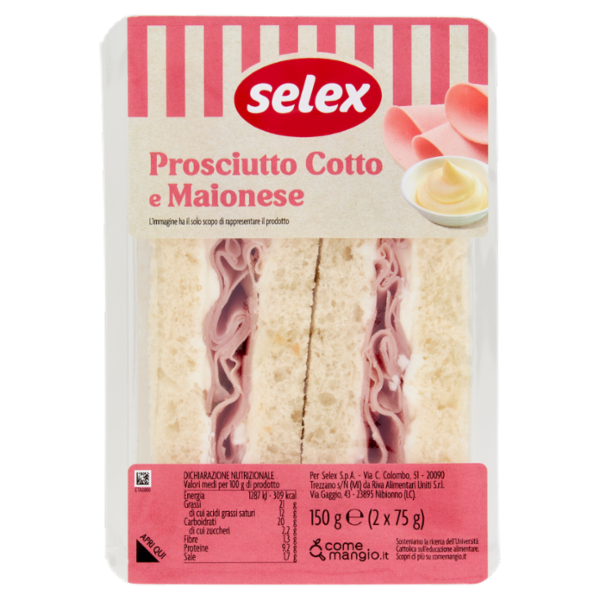 Selex Tramezzini Farciti Prosciutto Cotto e Maionese 2x75 g