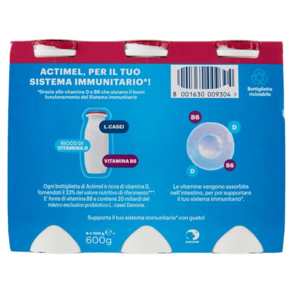 ACTIMEL, Yogurt da Bere con Vit B6 e D per il Sistema Immunitario, gusto Melograno, 6X100G
