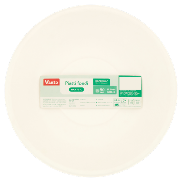 Vanto Piatti Fondi in Polpa di Cellulosa Biodegradabili e Compostabili 50 pezzi