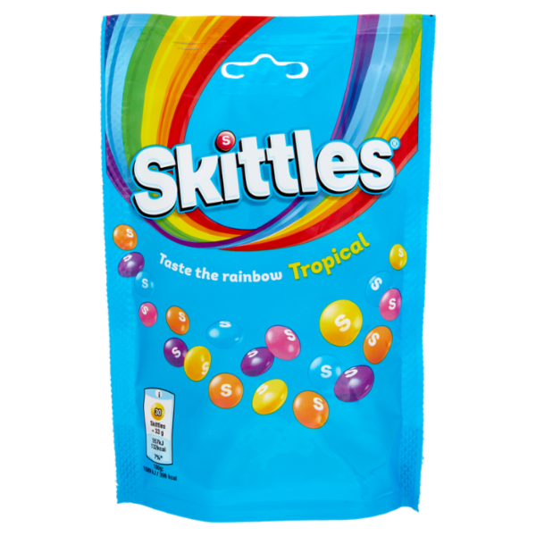 Skittles Tropical, Caramelle Assortite al Gusto di Frutta Tropicale, 136g
