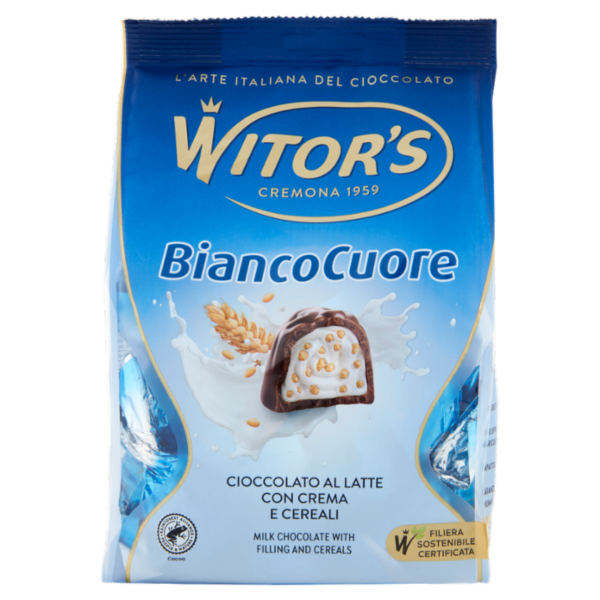 Witor's Bianco Cuore Cioccolato al Latte con Crema e Cereali 250 g