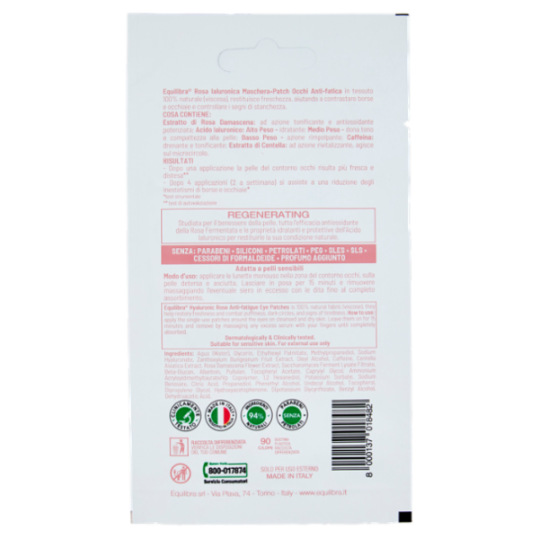equilibra Rosa Ialuronica Maschera-Patch Occhi Anti-Fatica 2 pz