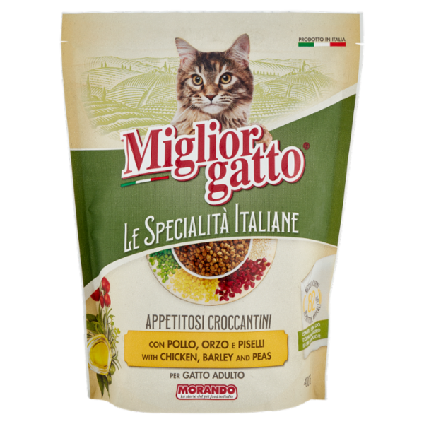 Migliorgatto Le Specialità Italiane Appetitosi Croccantini Pollo, Orzo e Piselli Gatto Adulto 400 G