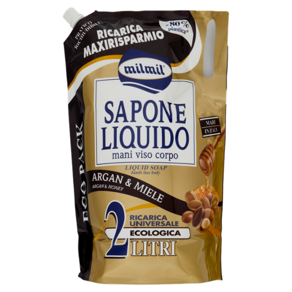 milmil Sapone Liquido Argan & Miele Ricarica Universale Ecologica 2 Litri