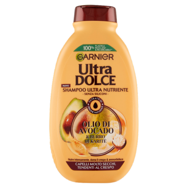 Garnier Ultra Dolce Shampoo all'olio di Avocado e burro di Karité per capelli ricci o mossi, 250 ml