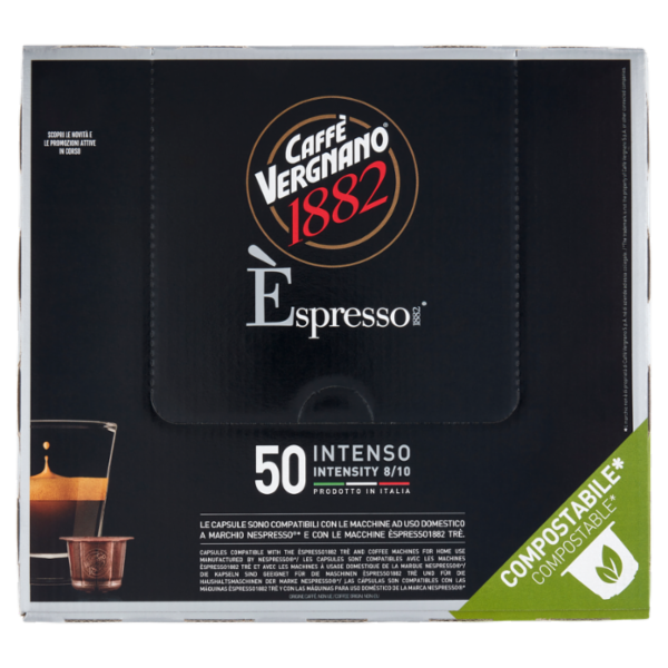 Caffè Vergnano 1882 Èspresso1882 Intenso Compostabile** Capsule Compatibili Nespresso* 50 x 5 g