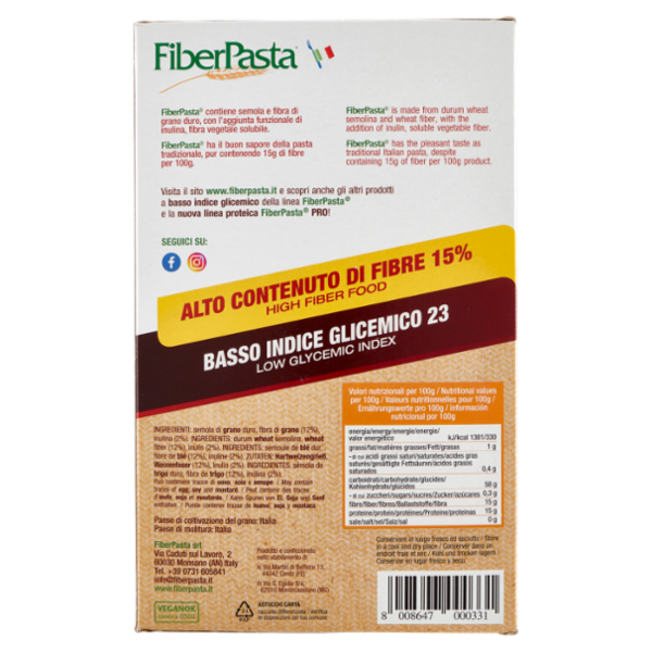 FiberPasta Basso Indice Glicemico 23 Sedani 500 g