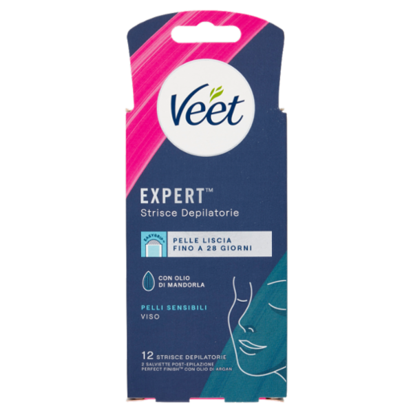 Veet Expert Strisce Viso Pelli Sensibili, 12 strisce