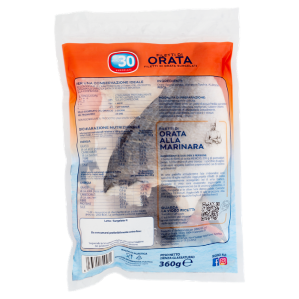 Meno 30 il Cuoco di Mare Filetti di Orata Surgelati 360 g