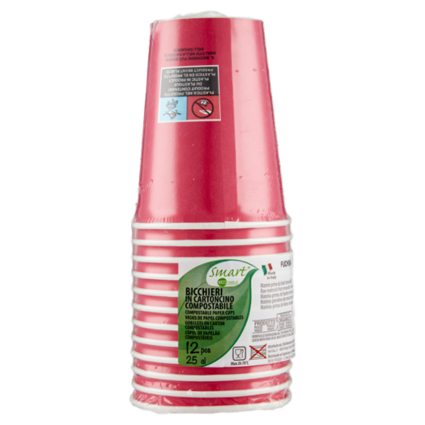 Smart Ecotable Bicchieri in Cartoncino Compostabile Fuchsia 12 pz