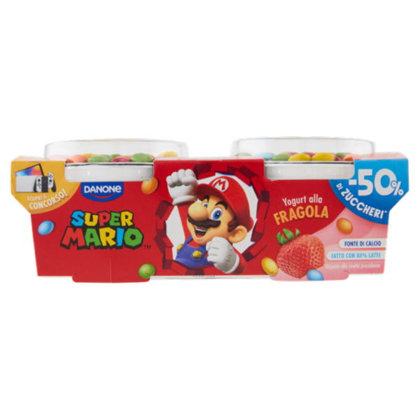DANONE Super Mario, Yogurt gusto Fragola con Confettini, 2x110g