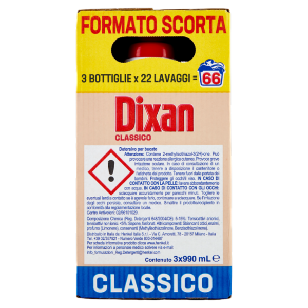 DIXAN Liquido Classico 3x22=66 Lavaggi 3 x 990 ml
