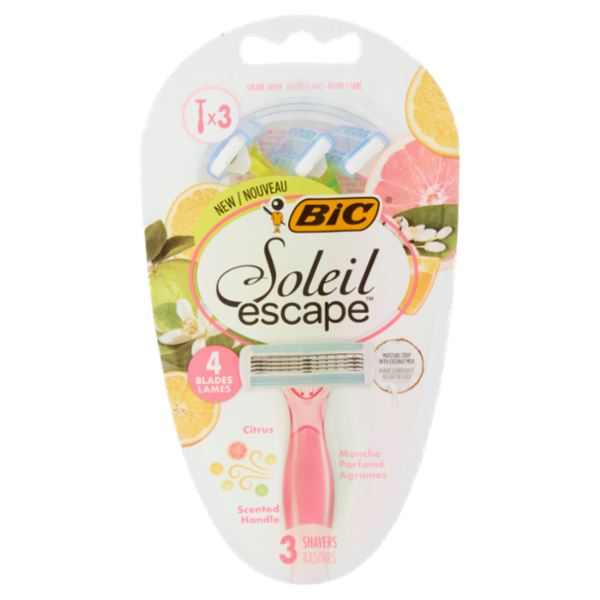 Bic Soleil Escape, Rasoi 4 Lame Usa e Getta, Manico Profumato, 3 pezzi