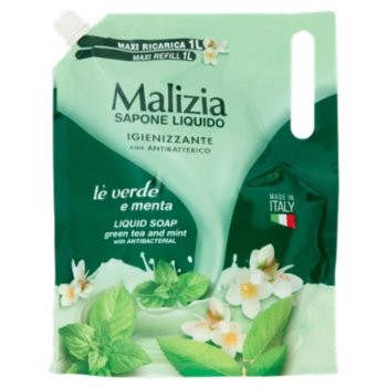 Malizia Sapone Liquido Igienizzante Con Antibatterico Tè Verde e Menta 1000 ML