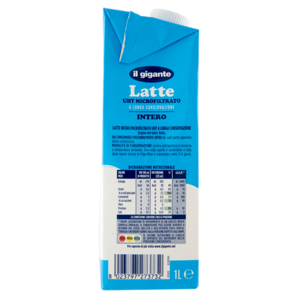 IL GIGANTE Latte UHT Microfiltrato a Lunga Conservazione Intero 1 L