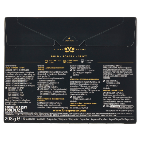 L'Or Espresso Forza 9- 40 Capsule Caffè Compatibili con Macchine Nespresso*® Original 208g