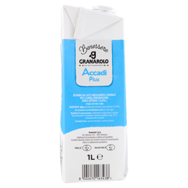 Granarolo Benessere Accadì Plus -30% di Zuccheri Senza Lattosio da Latte Parzialmente Scremato 1 L