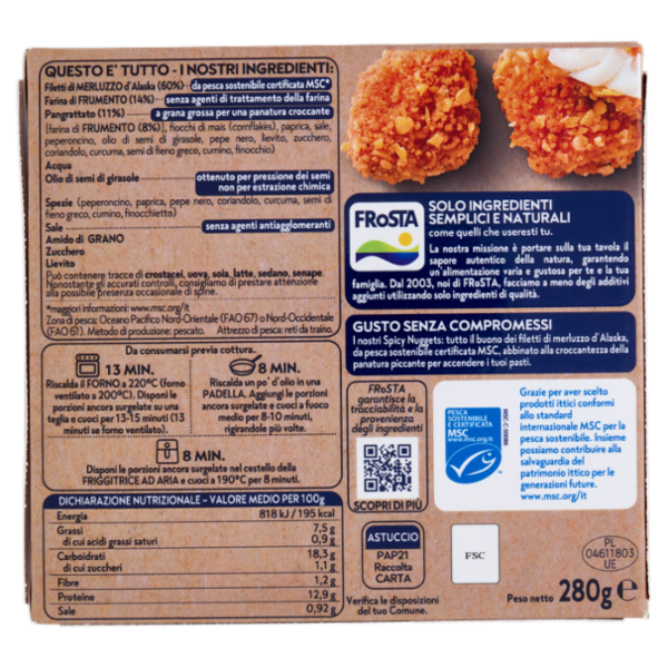 FRoSTA 14 Spicy Nuggets di Merluzzo d'Alaska 280 g