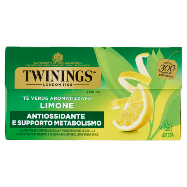 Twinings Limone Tè Verde aromatizzato Antiossidante e Supporto Metabolismo 25 filtri The 50 g