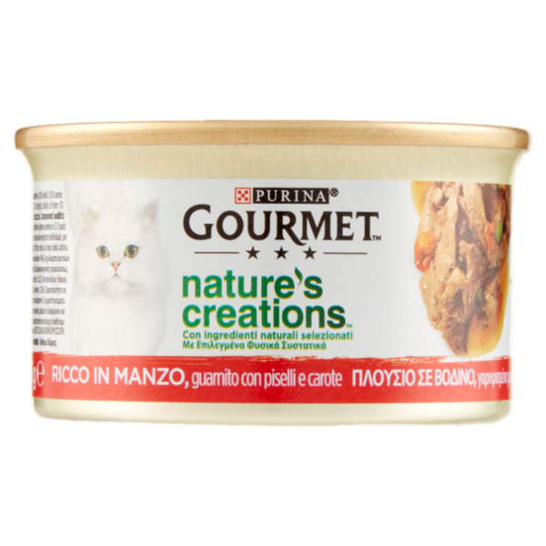 PURINA GOURMET Nature's Creations Ricco in Manzo guarnito con piselli e carote 85g