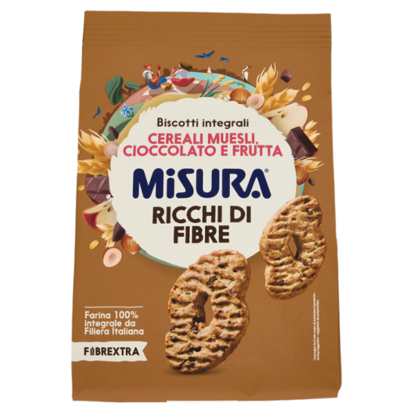 Misura Fibrextra Biscotti integrali Cereali Muesli, Cioccolato e Frutta 230 g