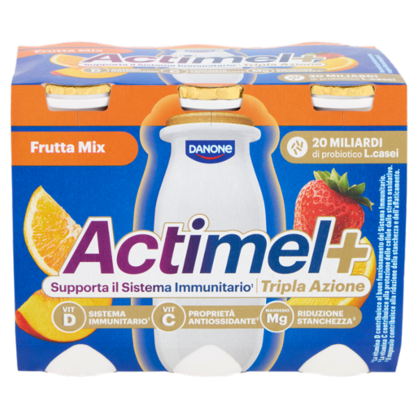 ACTIMEL Tripla Azione, Yogurt da Bere con Vitamine C, D e Magnesio, gusto Frutta mix, 6x100G