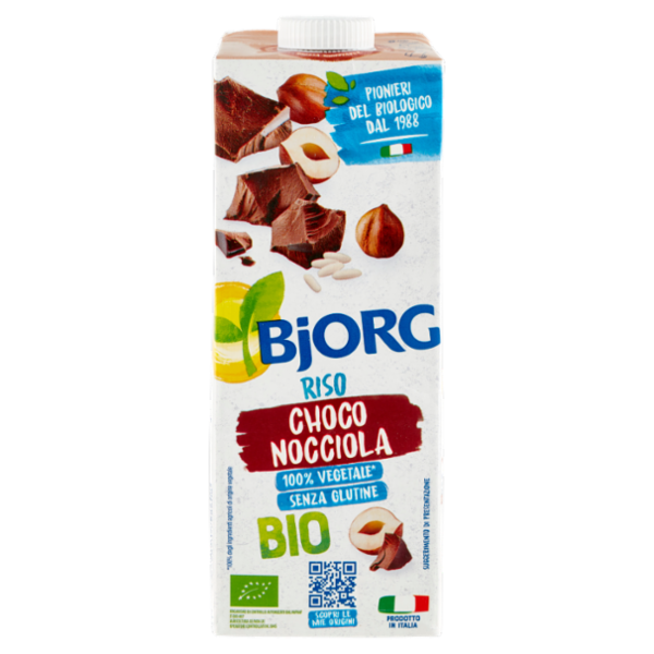 BJORG Riso Cioccolato e Nocciola Bevanda Vegetale Bio, Senza Glutine, Prodotto in Italia, 1L