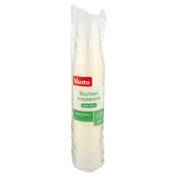 Vanto Bicchieri in PLA Trasparenti e Compostabili 400 cc 50 pezzi
