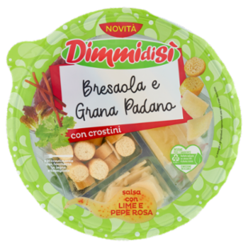 DimmidiSì Bresaola e Grana Padano Con Crostini Sala Con Lime e Pepe Rosa 90 g + 30 g Condimento