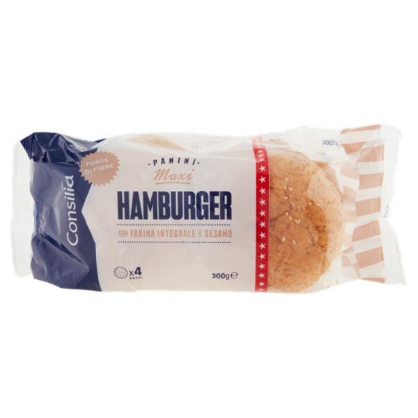 Consilia Pane per Maxi Hamburger Integrali con Sesamo 4 pezzi 300 g