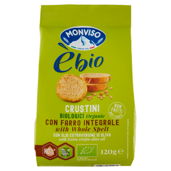 Monviso èbio Crustini Biologici con Farro Integrale con Olio Extravergine di Oliva 120 g
