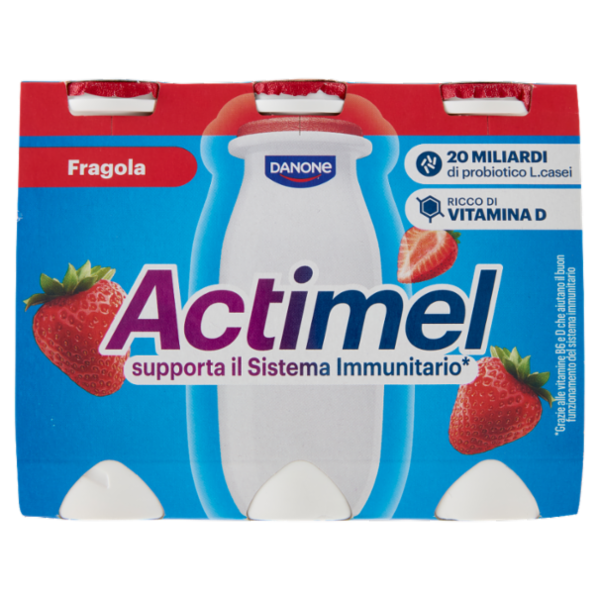 ACTIMEL, Yogurt da Bere con Vit B6 e D per il Sistema Immunitario, gusto fragola, 6X100G