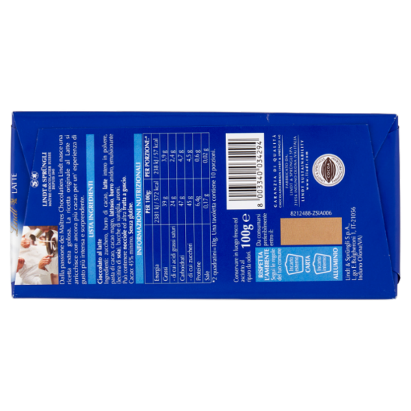 Lindt Gamme Bleue Tavoletta Cioccolato al latte Extra Cacao 100 g