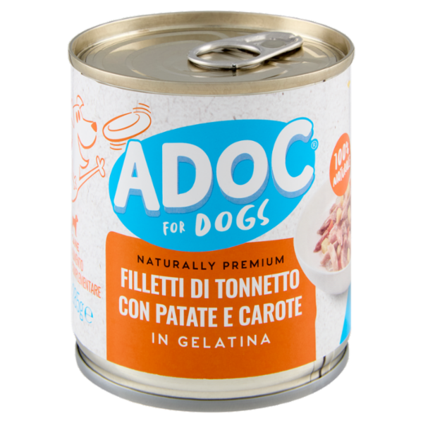 ADoC For Dogs Naturally Premium Filetti di Tonnetto con Patate e Carote in Gelatina 285 g