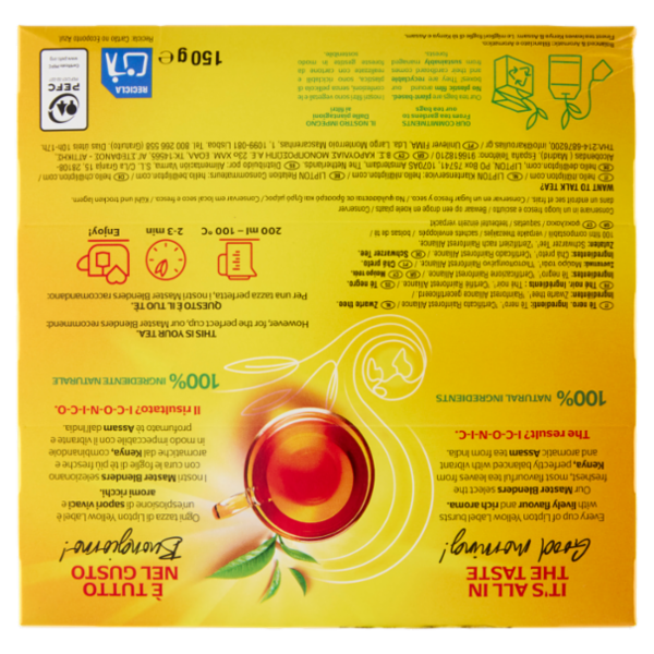Lipton Yellow Label Classico Tè Nero 100 Filtri Compostabili 150 g