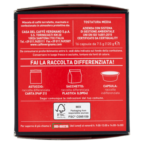Caffè Vergnano 1882 Cremoso Capsule Compatibili Lavazza a Modo Mio* 16 x 7,5 g