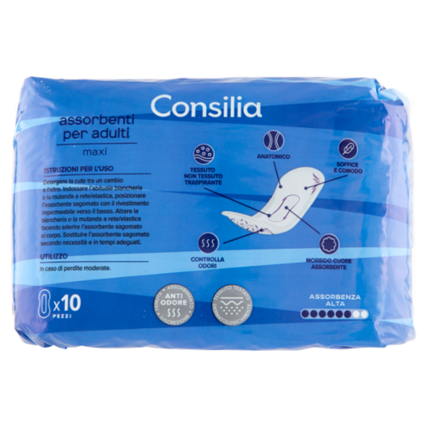 Consilia Assorbenti per Adulti Anatomici per Incontinenza Leggera Misura Maxi 10 pezzi