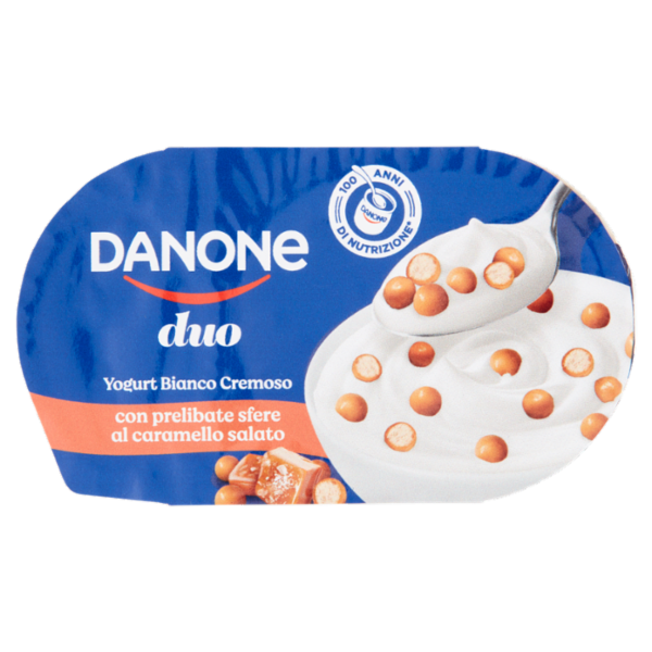 Danone Duo, Yogurt Bianco Cremoso con Prelibate Sfere al Caramello Salato, 98g