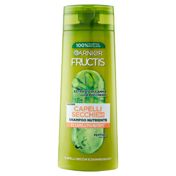 Garnier Fructis Shampoo Capelli Secchi 2in1, shampoo per capelli secchi e danneggiati, 250 ml