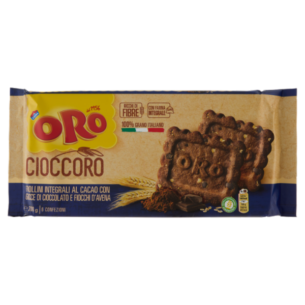 Oro Saiwa Cioccoro - frollini integrali al caca con gocce di cioccolato e fiocchi d'avena - 300g