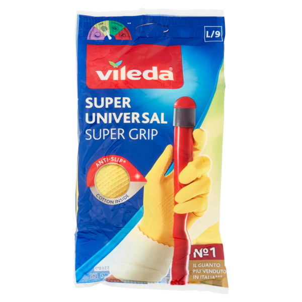 Vileda guanti casalinghi Super Universal in lattice, super grip antiscivolo, taglia L