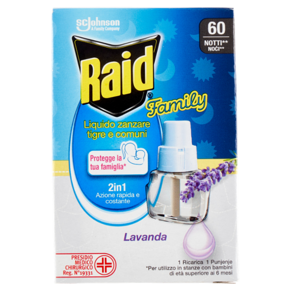 Raid Liquido Family Ricarica, 60 Notti, Lavanda, 36 ml