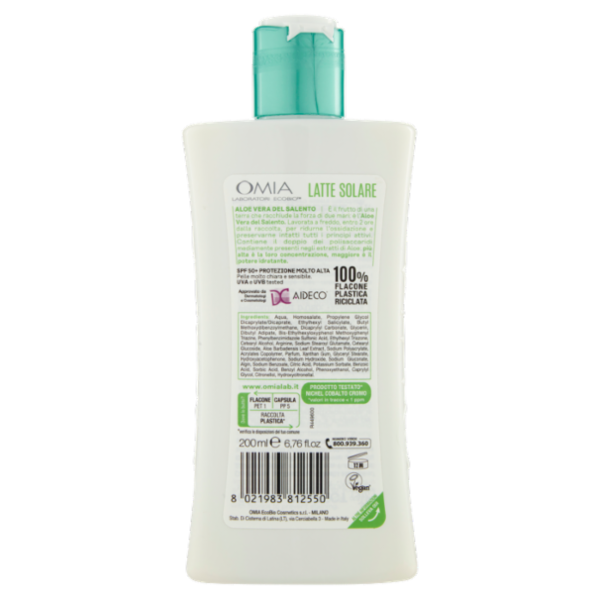 Omia Laboratori Ecobio Latte Solare 50⁺ Molto Alta Aloe del Salento 200 ml