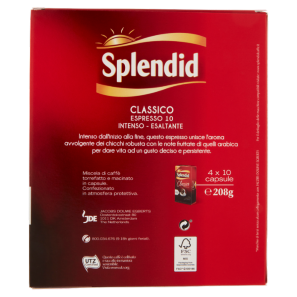 Splendid Classico Espresso 10 40 Capsule Compatibili con Macchine Nespresso* 208 g