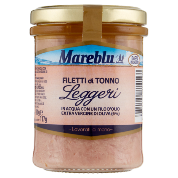 Mareblu Leggeri Filetti di Tonno in Acqua con un Filo d'Olio Extra Vergine di Oliva 180 g