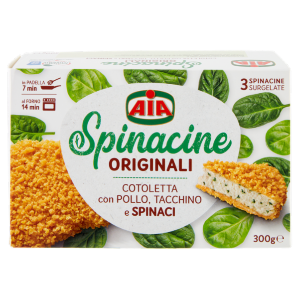 Aia Spinacine Originali Cotoletta con Pollo, Tacchino e Spinaci Surgelate 300 g