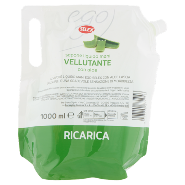 Selex Ego Sapone Liquido Mani Vellutante con Aloe Ricarica 1 L